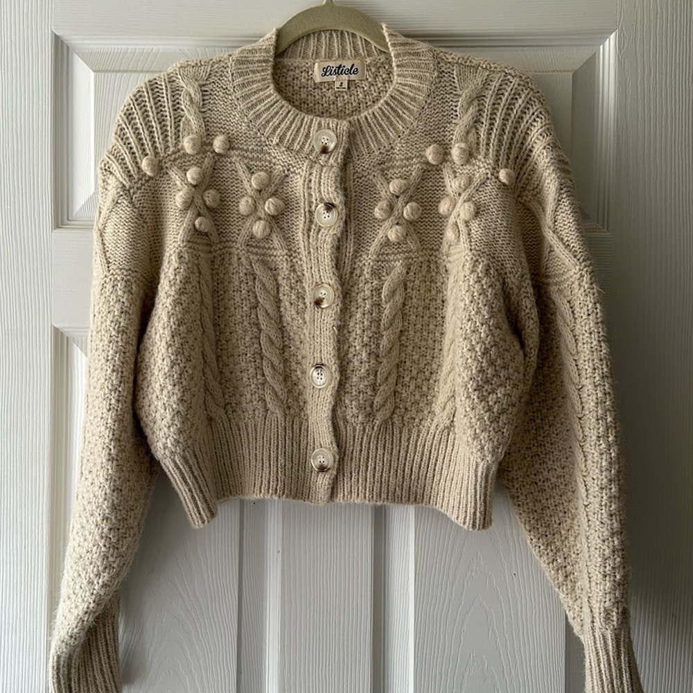 Tan detailed cropped cardigan sweater S